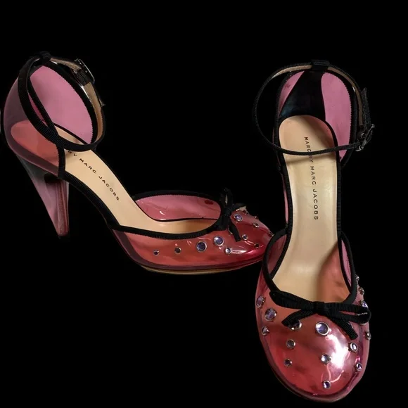 New Marc By Marc Jacobs Cinderella Heels Clear Pink Size 8.5 - Picture 3 of 6